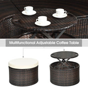 Outdoor round Daybed with Waterproof Removable Cushions and Height Adjustable Coffee Table