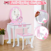 Kids Vanity Table and Chair Set with Mirror and Detachable Top