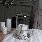 Silver Starfish Candle Hurricane Lantern