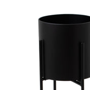 Large Matt Black Cylindrical Planter On Black Frame