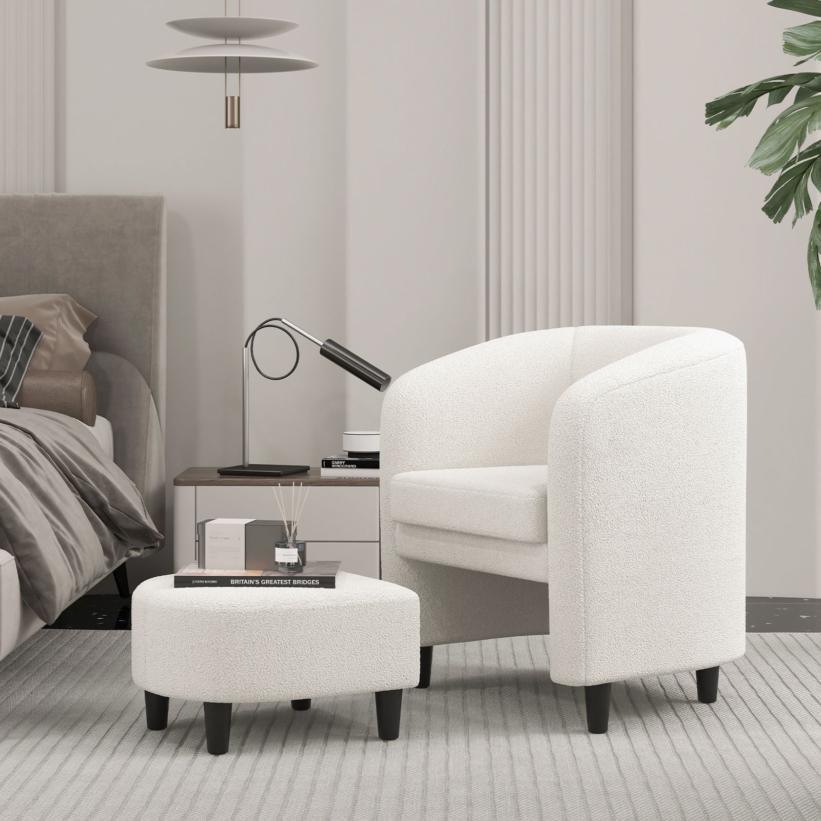 Modern Barrel Chair with Ottoman for Living Room Bedroom Office