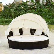 Outdoor round Daybed with Waterproof Removable Cushions and Height Adjustable Coffee Table