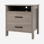 Modern Wooden Nightstand with 2 Drawers and Open Storage Shelf