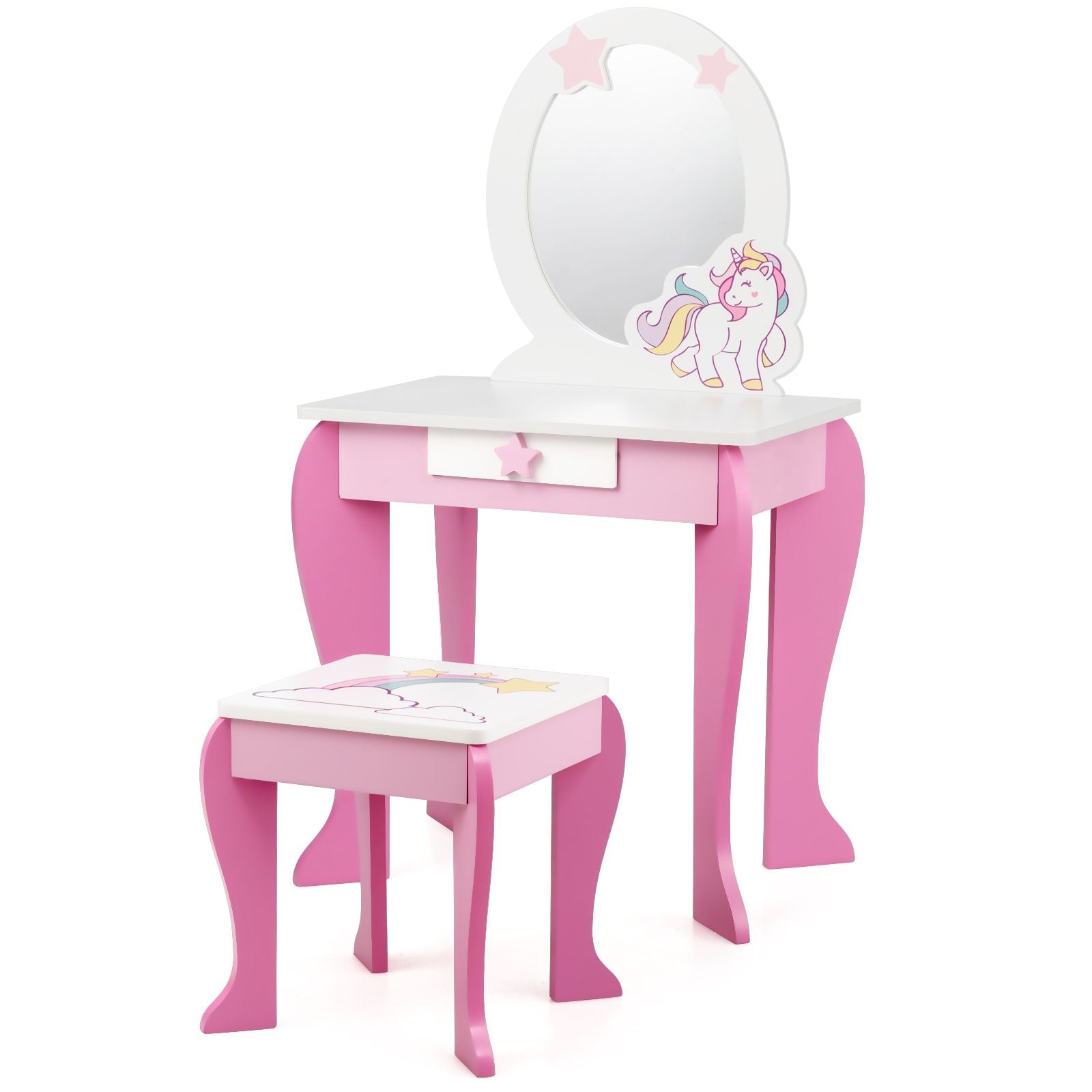 Kids Vanity Table and Chair Set with Mirror and Detachable Top