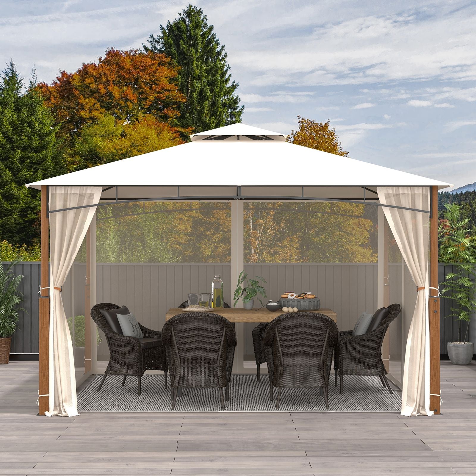 360 X 300Cm Outdoor Patio Gazebo Metal Frame Soft Top Tent with Netting