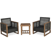 3 Pieces Outdoor Rattan Furniture Bistro Set with Cushioned Sofas