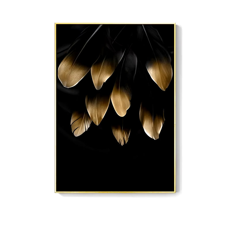 Nordic Golden Abstract Leaf Flower Wall Art Canvas Painting Black White Feathers Poster Print Wall Picture for Living Room Decor