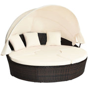 Outdoor round Daybed with Waterproof Removable Cushions and Height Adjustable Coffee Table