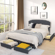 Upholstered Double Bed Frame with 4 Storage Drawers and Adjustable Headboard