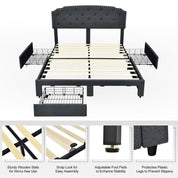 Upholstered Double Bed Frame with 4 Storage Drawers and Adjustable Headboard