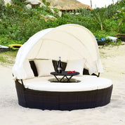 Outdoor round Daybed with Waterproof Removable Cushions and Height Adjustable Coffee Table