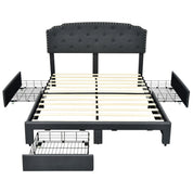 Upholstered Double Bed Frame with 4 Storage Drawers and Adjustable Headboard