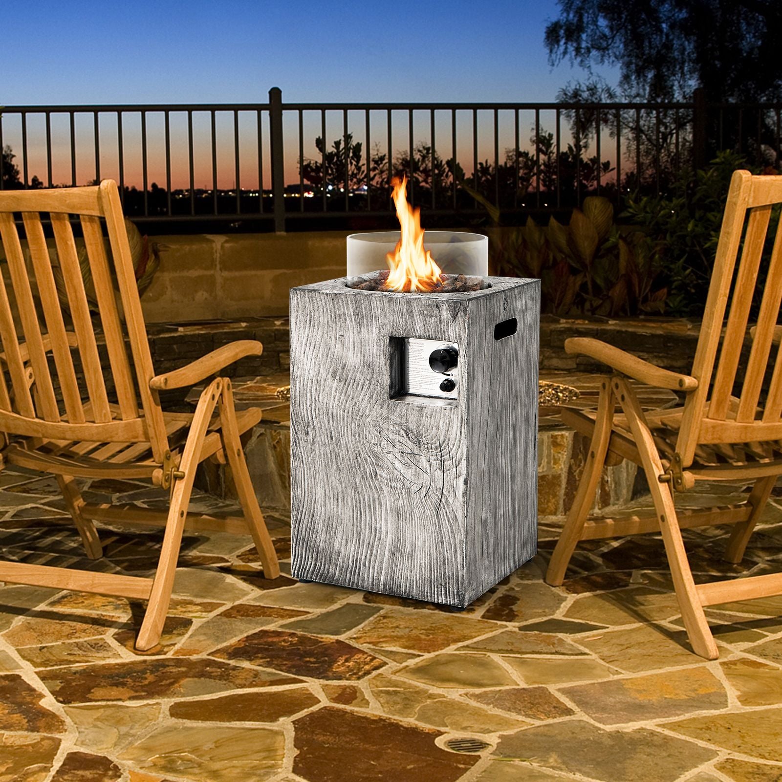 8.79 KW Propane Gas Fire Pit Table with Glass Wind Guard