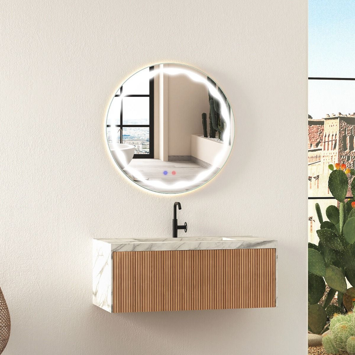 Round Wall-Mounted LED Lighted Bathroom Mirror with Touch Switch