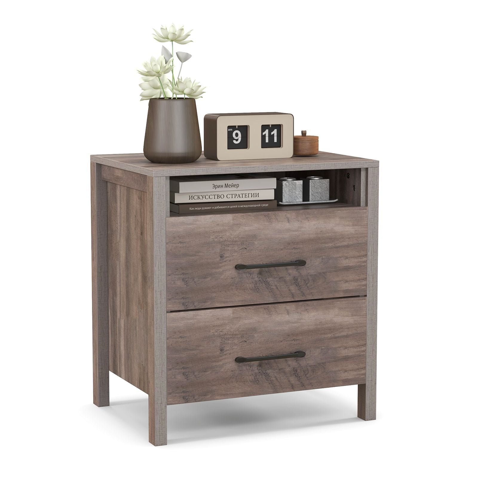 Farmhouse Nightstand Bed Side Table with 2 Drawers