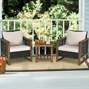 3 Pieces Outdoor Rattan Furniture Bistro Set with Cushioned Sofas