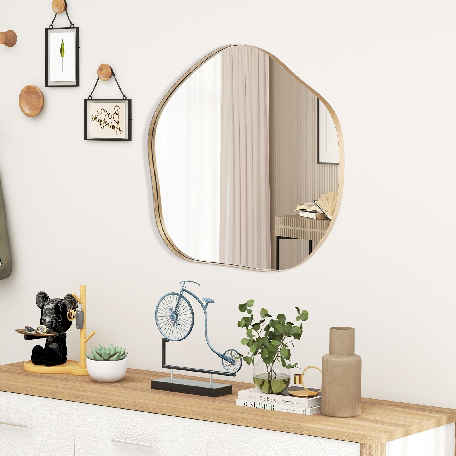 Irregular Wall Mirror Asymmetrical Mirror with Expansion Screws