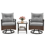 3 Piece Patio Swivel Rocker Set with 2-Tier Coffee Table