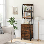 Ladder Bookshelf Tall Bookcase with 3 Open Shelves and 3 Drawers