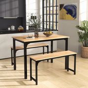 3 Pieces Space-Saving Dining Breakfast Table Set with 2 Benches