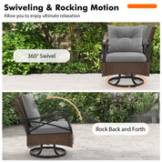 3 Piece Patio Swivel Rocker Set with 2-Tier Coffee Table