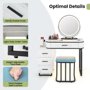 Vanity Table and Stool Set with 3-Color Touch Screen Lighted Swivel Mirror