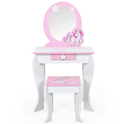 Kids Vanity Table and Chair Set with Mirror and Detachable Top