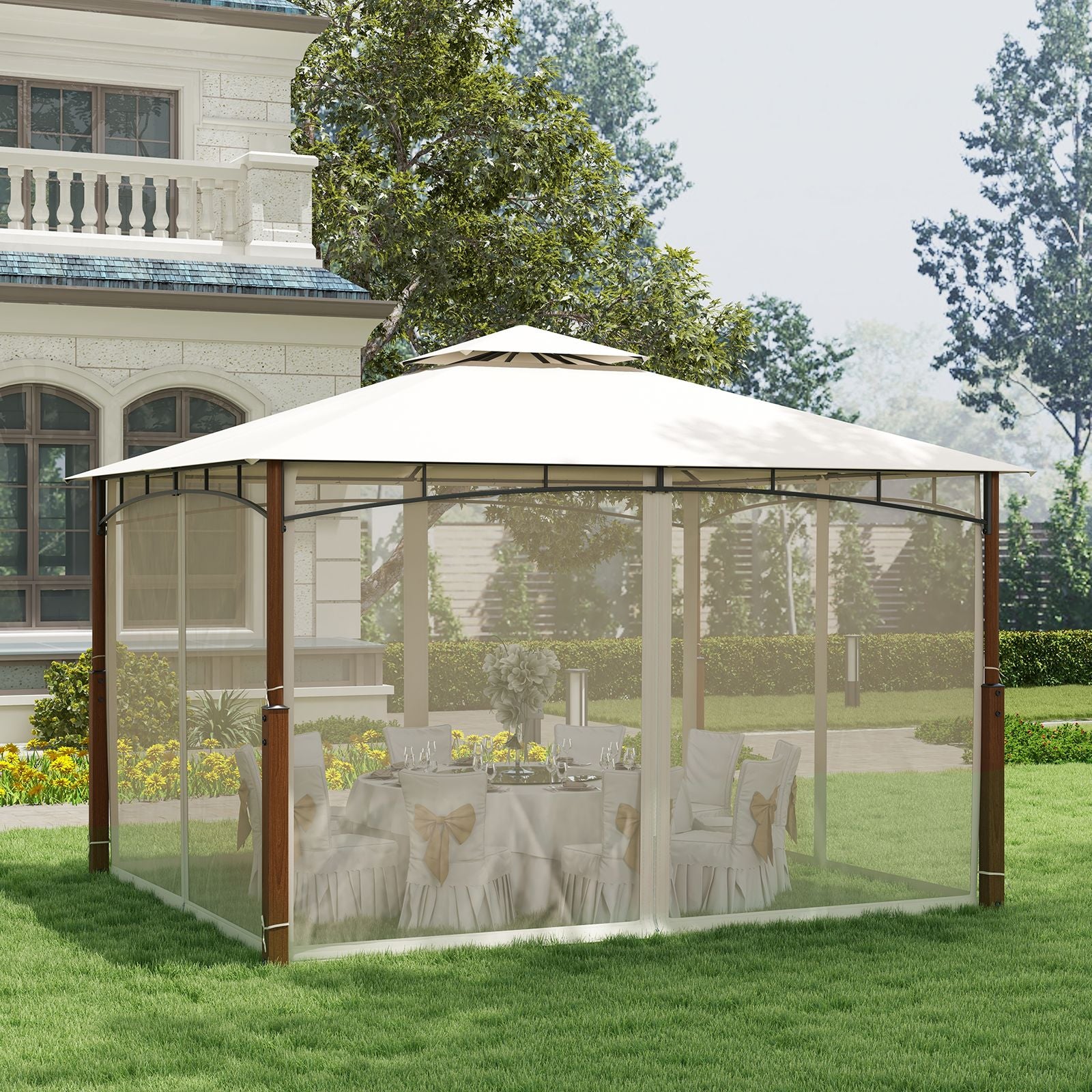 360 X 300Cm Outdoor Patio Gazebo Metal Frame Soft Top Tent with Netting