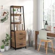 Ladder Bookshelf Tall Bookcase with 3 Open Shelves and 3 Drawers