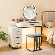 Vanity Table and Stool Set with 3-Color Touch Screen Lighted Swivel Mirror