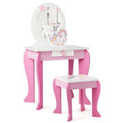 Kids Vanity Table and Chair Set with Mirror and Detachable Top