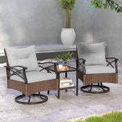 3 Piece Patio Swivel Rocker Set with 2-Tier Coffee Table