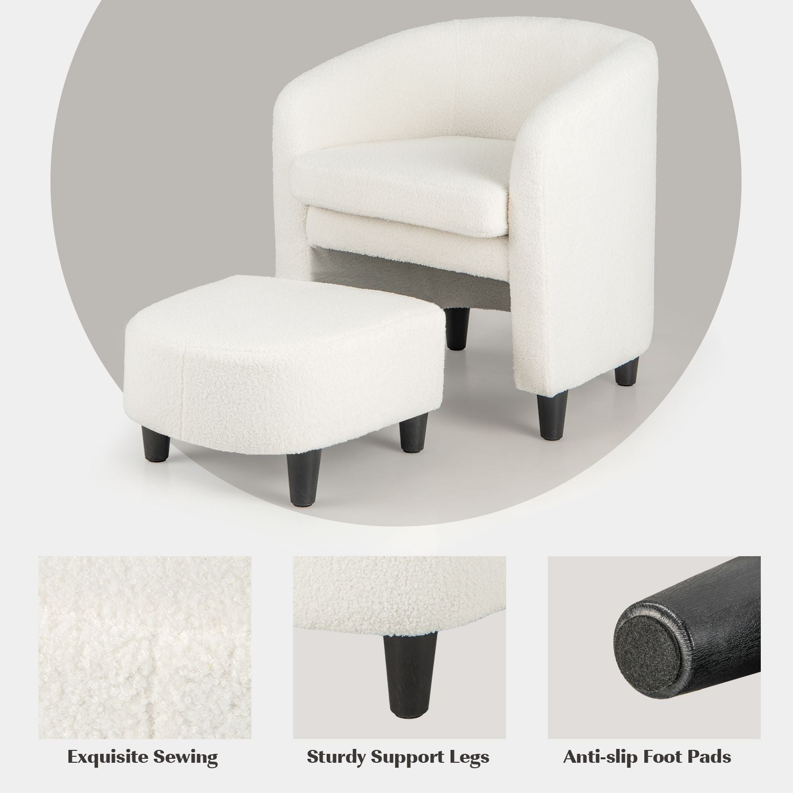 Modern Barrel Chair with Ottoman for Living Room Bedroom Office