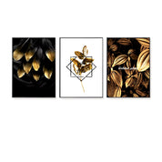 Nordic Golden Abstract Leaf Flower Wall Art Canvas Painting Black White Feathers Poster Print Wall Picture for Living Room Decor