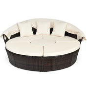 Outdoor round Daybed with Waterproof Removable Cushions and Height Adjustable Coffee Table