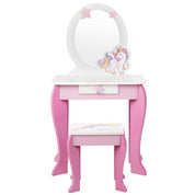 Kids Vanity Table and Chair Set with Mirror and Detachable Top