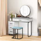 Vanity Table and Stool Set with 3-Color Touch Screen Lighted Swivel Mirror