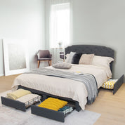 Upholstered Double Bed Frame with 4 Storage Drawers and Adjustable Headboard