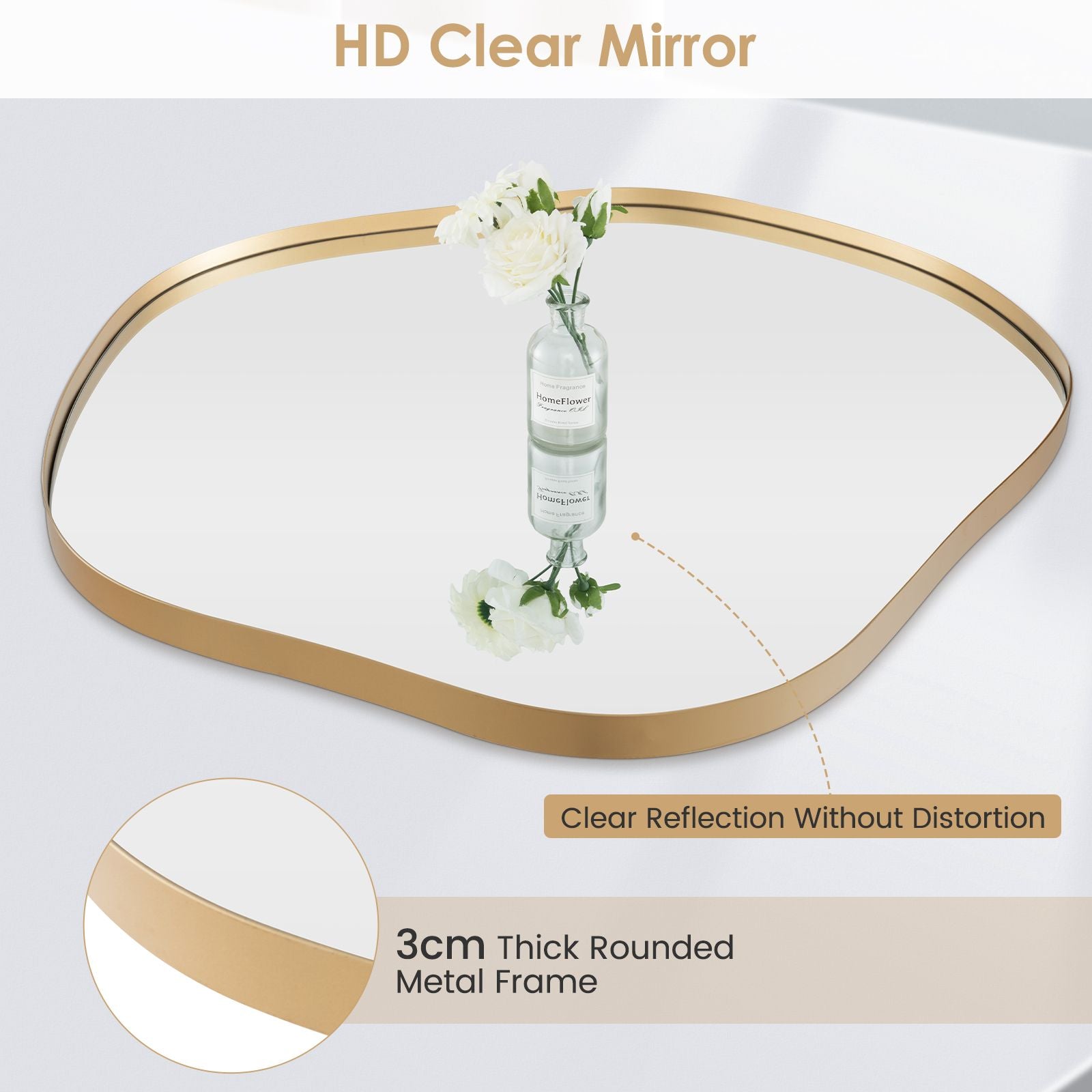 Irregular Wall Mirror Asymmetrical Mirror with Expansion Screws