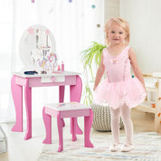 Kids Vanity Table and Chair Set with Mirror and Detachable Top