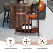 Wood Globe Wine Bar Stand with Retro Wood Liquor Bottle Shelf